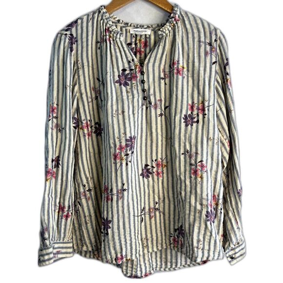 Beach Lunch Lounge Floral Striped Soft Cotton Blouse‎ Size Small - Picture 1 of 9